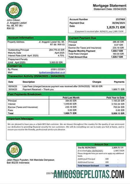 realista Modelo Word e PDF de declaração de hipoteca do Banco da Indonésia BPD Bali